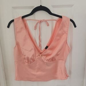 Wild Fable Peach Satin Sleeveless Top Side Zipper Medium Ribbon Tie NWT